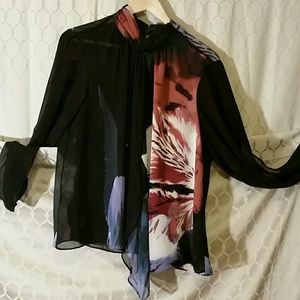 TWO FOR $10 Beautiful Black Floral sheer Blouse